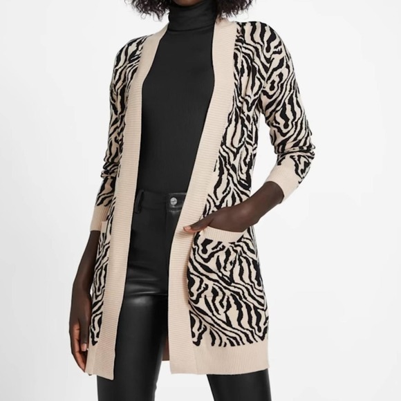 Guess Madam Zebra Printed Tan Thick Long Cardigan - Picture 15 of 16